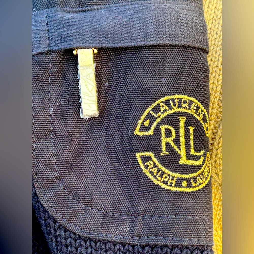 RALPH LAUREN sM zip cardigan-blk/gold details-💯cotton/canvas accents-looks NEW - Picture 5 of 5